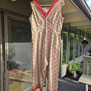 Vintage Styled By Loungees One Piece Cotton V-Neck Front Zip Up Jumpsuit